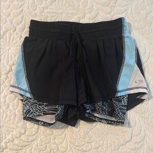 Champion Black and Blue Athletic Shorts with Geometric Design